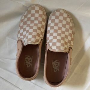 pink and white checkerboard vans